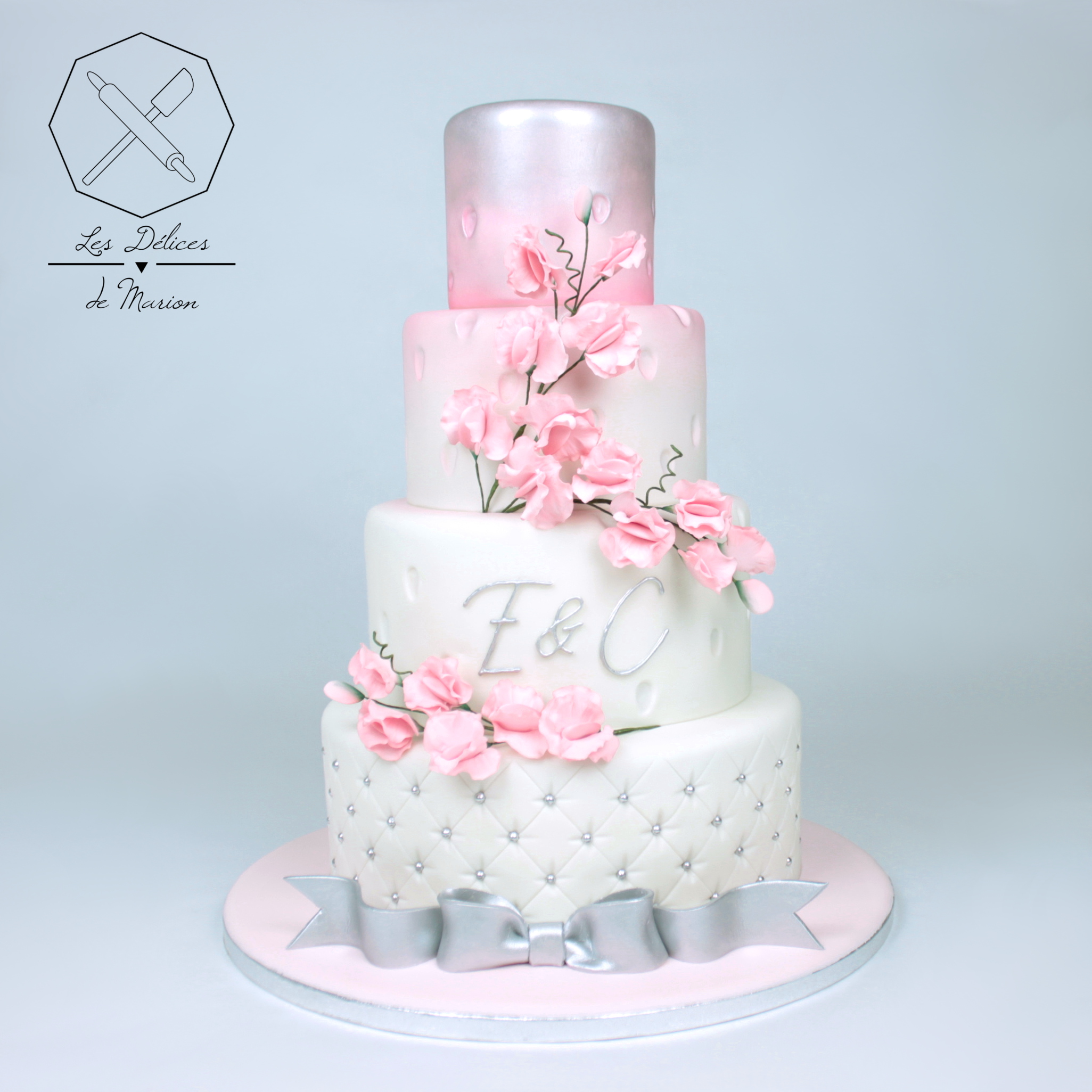 gateau_mariage_wedding_cake_pois-de-senteur_sweet-pea_fleurs_rose_argent_cake-design_delices-marion